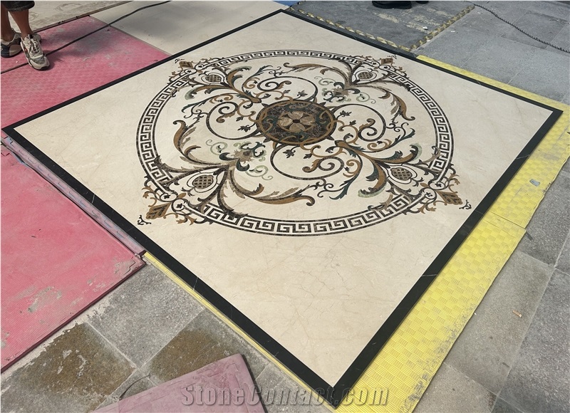 Crema Marfil Marble Floor Waterjet Medallions
