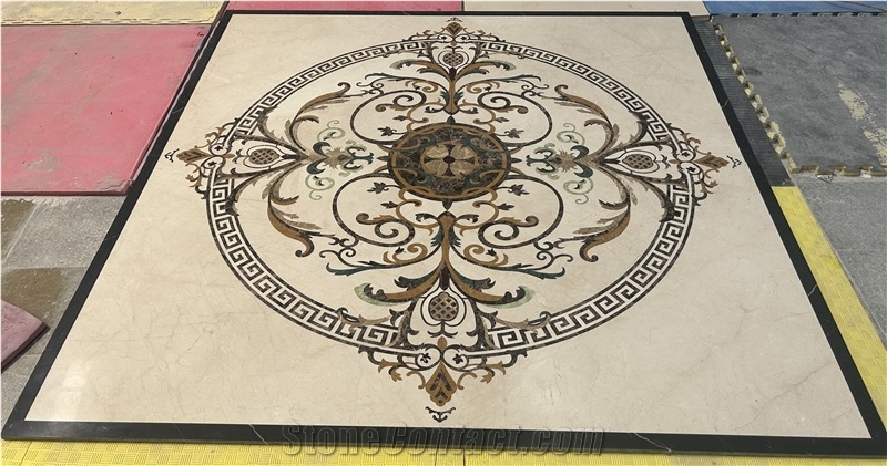 Crema Marfil Marble Floor Waterjet Medallions