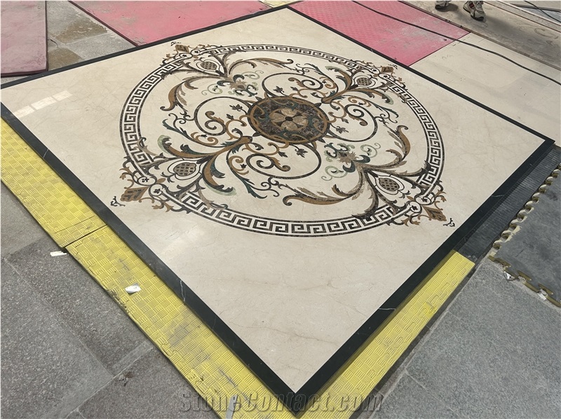 Crema Marfil Marble Floor Waterjet Medallions