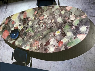 Customized Green Pebble Granite Natural Stone Table Top