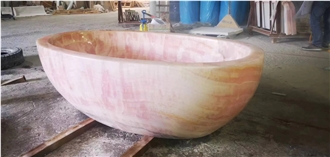 Natural Stone Pink Quartzite Freestanding Bathtub For Villa