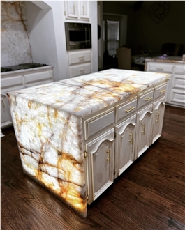 Cristallo White Quartzite Backlit Kitchen Countertop