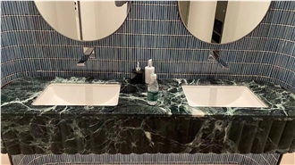Verde Alpi Marble Bathroom Counter, Vanity Top Unit, Bath Top