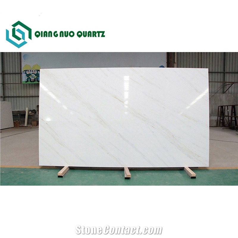 Artificial Marble Golden Stripe Calacatta Quartz Slabs