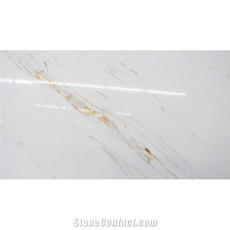 Artificial Marble Golden Stripe Calacatta Quartz Slabs