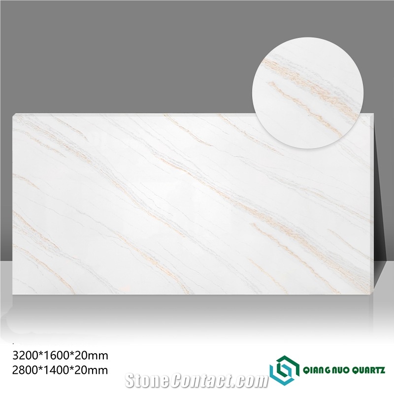 Artificial Marble Golden Stripe Calacatta Quartz Slabs