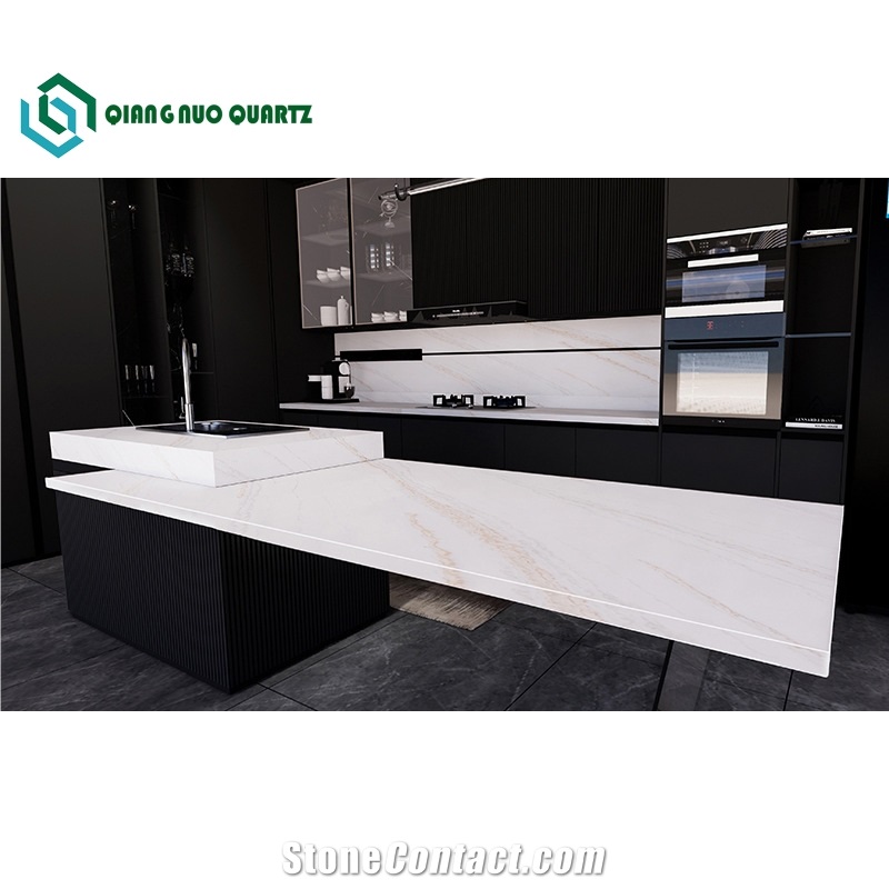 Artificial Marble Golden Stripe Calacatta Quartz Slabs