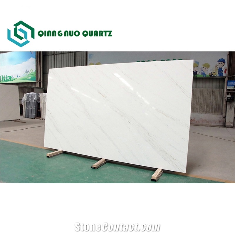 Artificial Marble Golden Stripe Calacatta Quartz Slabs