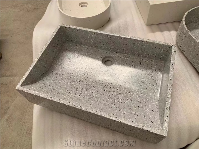 Chinese Terrazzo Design Gray Artificial Stone Basin