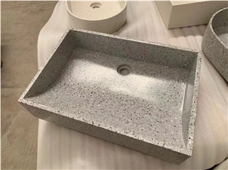Chinese Terrazzo Design Gray Artificial Stone Basin