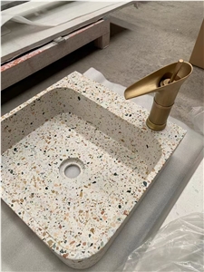 Colorful Colored Small Grain Terrazzo Washbasin Bathroom Sink