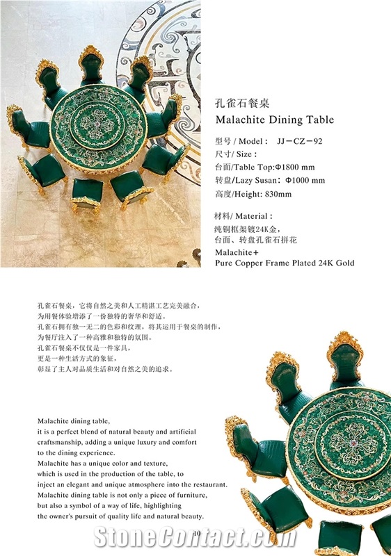 Green Malachite Semiprecious Stone Round Table Tops