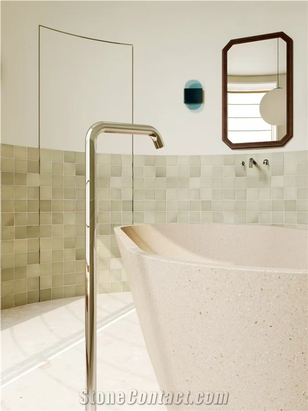 Simple White Water Mill Terrazzo Bathtub