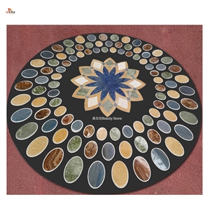 Colorful Small Natural Marble Water Jet Pattern Medallion