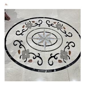 Simple Small Beige Marble Pattern Floor Medallions