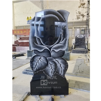 Black Granite Laser Etched Rose Memorial Headstone