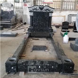 Blue Pearl Granite Column Heart Tombstone With Kerbs
