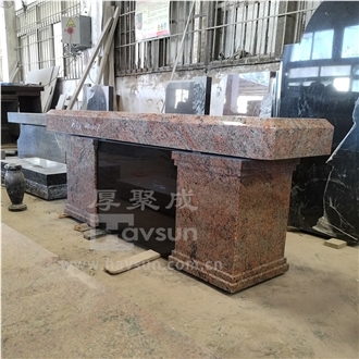 Chinese Multicolor Red Granite Cremation Memorial Bench