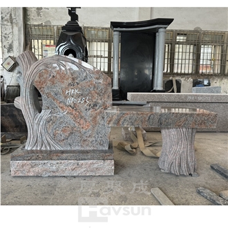 Different Granite Carved Tree Headstone With Bench