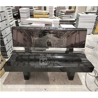 Indian Black Granite Laser Etched Memorial Bench For Cemetry