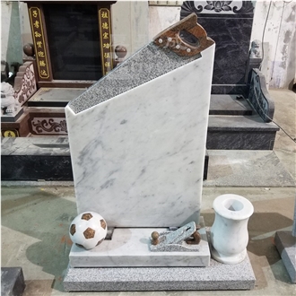 White Marble Saw Design Engraved Headstone For Carpenter