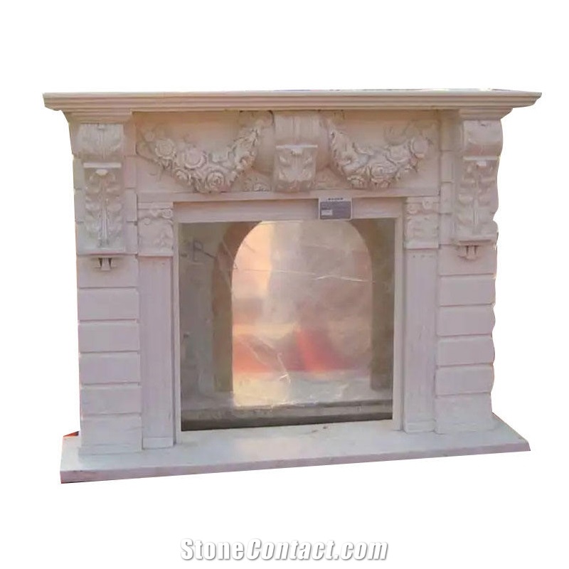 Natural Stone Carving Indoor Fireplace Mantel Sculpture