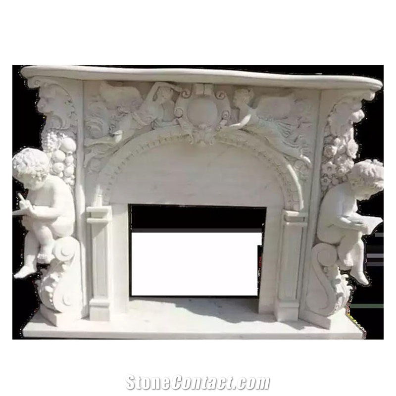 Natural Stone Carving Indoor Fireplace Mantel Sculpture
