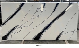 Panda White Artificial Stone Slab Quartz Tiles