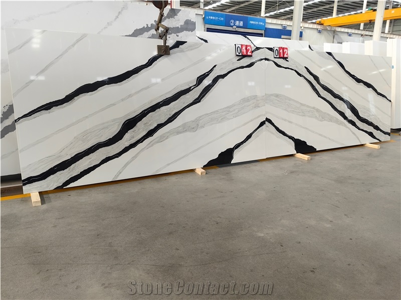 5008 Panda White Artificial Black Veins Quartz Slabs