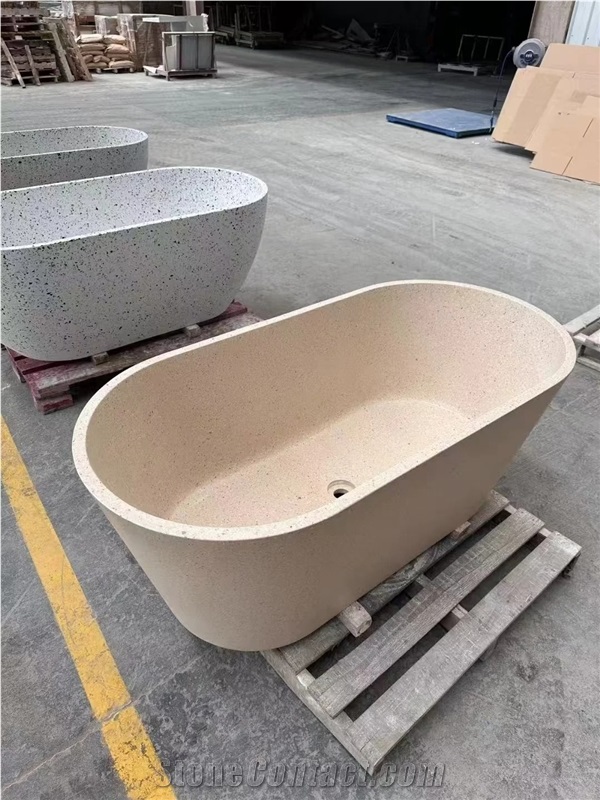HRST Stone Terrazzo Bath Tubs Solid Surface Bath Tub OEM ODM