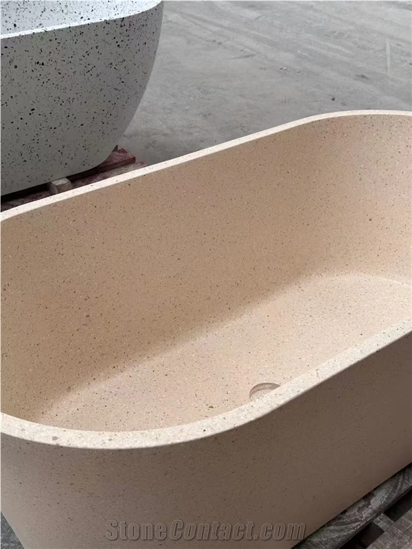 HRST Stone Terrazzo Bath Tubs Solid Surface Bath Tub OEM ODM