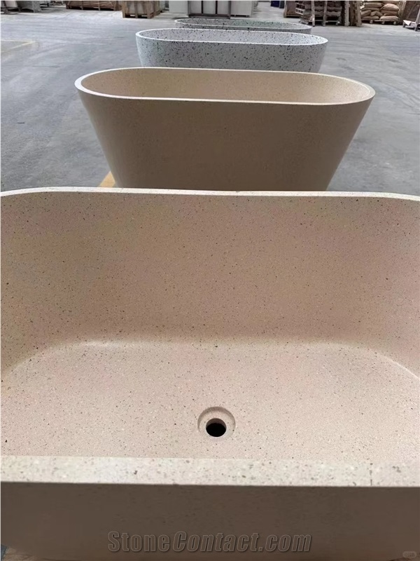HRST Stone Terrazzo Bath Tubs Solid Surface Bath Tub OEM ODM