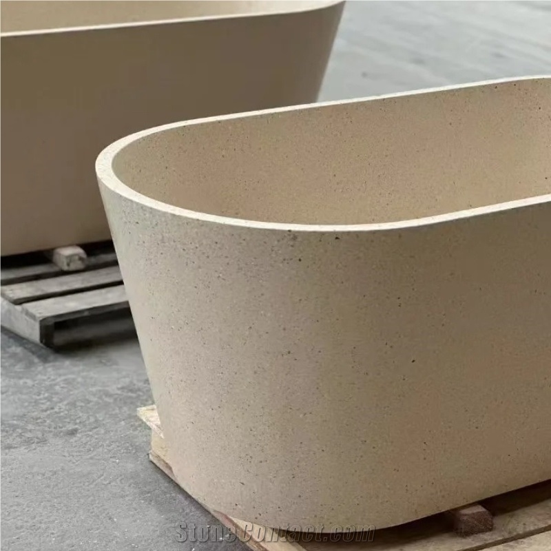 HRST Stone Terrazzo Bath Tubs Solid Surface Bath Tub OEM ODM