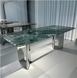 HRST Green Marble Dining Table Restaurant Table Tops OEM