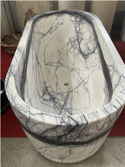HRST Lilac White Marble Tubs Stone Freestanding Bathtub