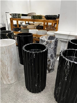 OEM Black Marble Pedestal Wash Sink For Hotel Home Bathroom