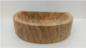 Yellow Travertine Wash Basin