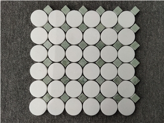 Thassos White Marble Bathroom Round Mosaic Tiles