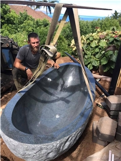 Grey Granite Vessel Bathtub Spa Stone Vessel Bathtub