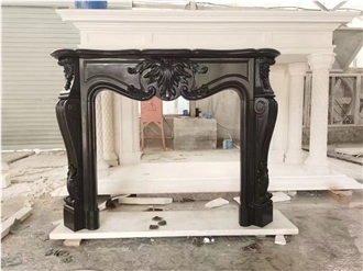 Interior Sculptured Marble Nero Marquina Fireplace Mantel