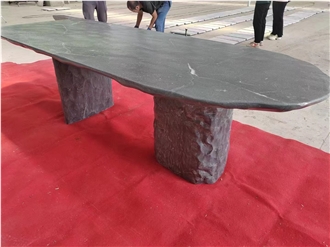 Leathered Green Quartzite Garden Table Set For Landscaping