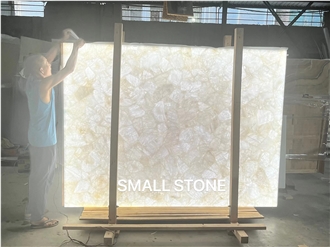 Backlit  Semiprecious Stone Panels White Crystal Quartz Gemstone Slab