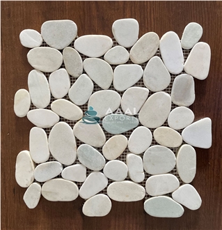 Marble Natural White Flat Tumbled Pebble Mosaic