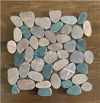 Red Black River Flat Pebble Mosaic