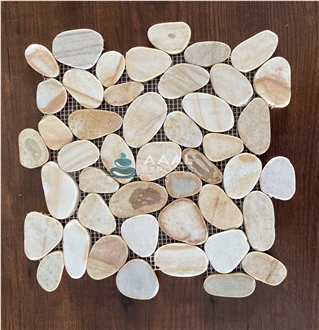 Tan Yellow Indian Sandstone River Pebble Mosaic