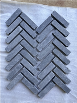 Blue Stone Tumbled Cobbles Herringbone Pattern