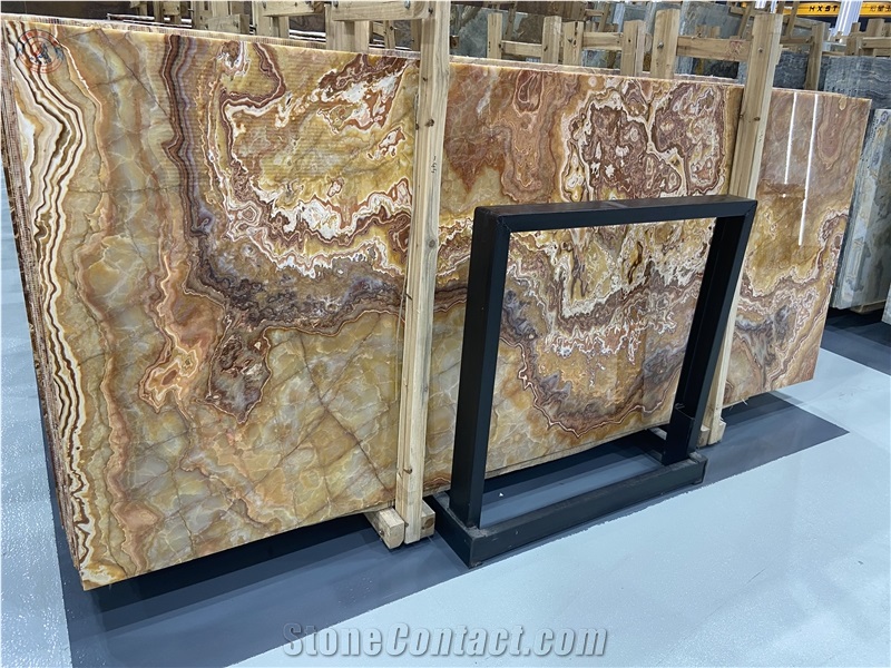 Tiger Onyx Slabs For Hotel Bathroom Flooring And Wall