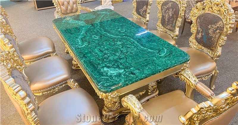 Noble Luxury Square Green Gemstone Solid Surface Table Tops