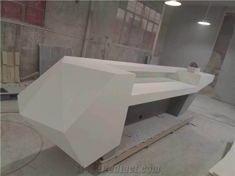 Modern White Diamond Acrylic Artificial Stone Reception Desk