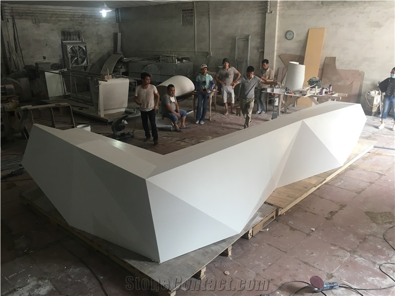 Modern White Diamond Acrylic Artificial Stone Reception Desk